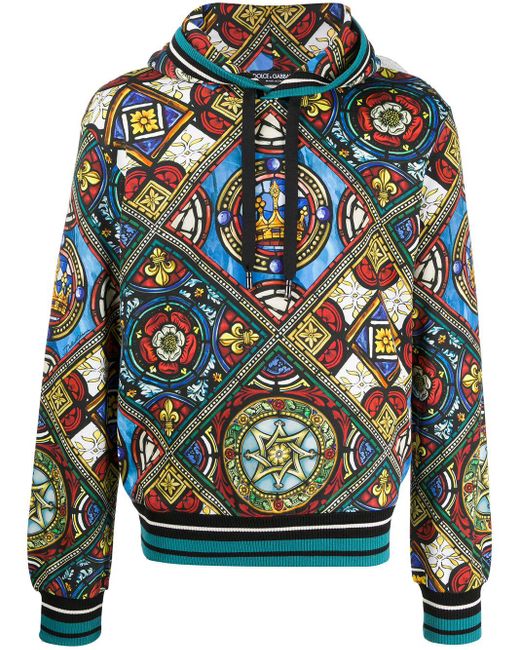 Dolce & Gabbana Blue Stained Glass Window Print Hoodie for men