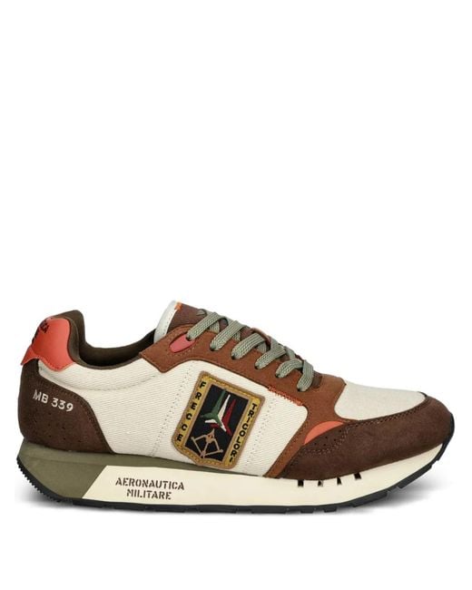Aeronautica Militare Brown Embroidered Sneakers for men