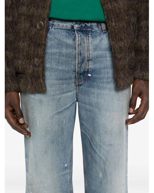 Haikure Blue Five-Pocket Paint-Splatter Jeans for men