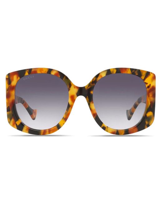 Gucci Blue Tortoiseshell-Effect Oversized-Frame Sunglasses