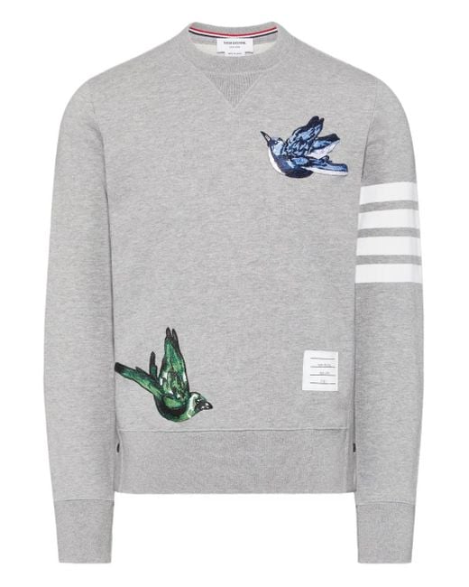 Thom Browne Gray 4-Bar Bird-Appliqué Sweatshirt for men