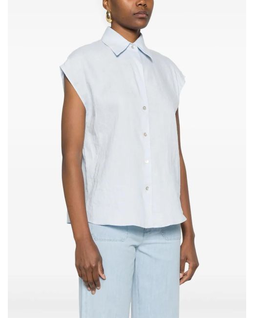 Vince White Linen Cap-Sleeve Shirt