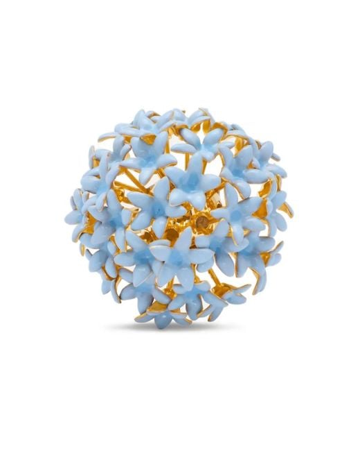 Oscar de la Renta Blue Pompon-Ring Mit Blume