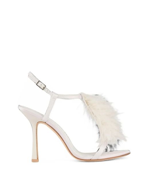 Kat Maconie White Faryal Feather-Trim T-Bar Sandals