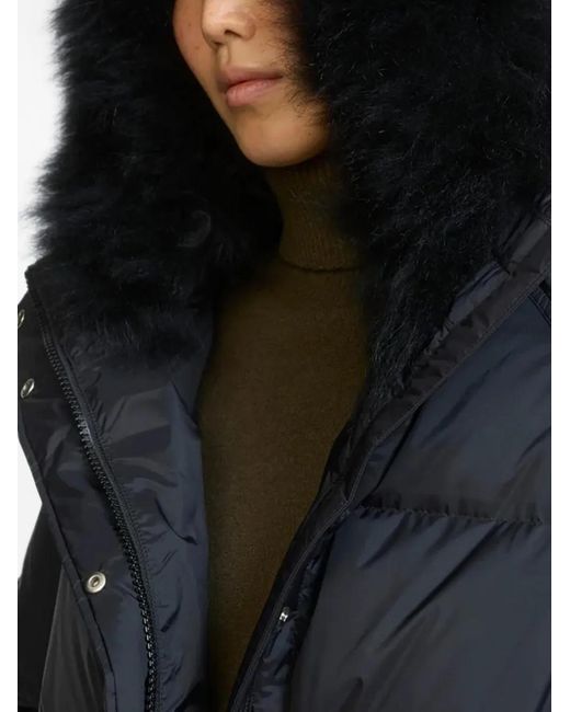 Yves Salomon Blue Fur-Trim Hooded Down Coat