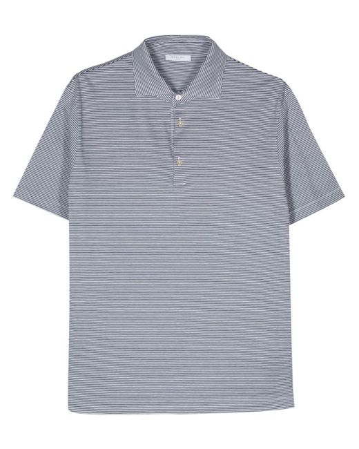 メンズ Boglioli Striped Cotton Polo Shirt Blue