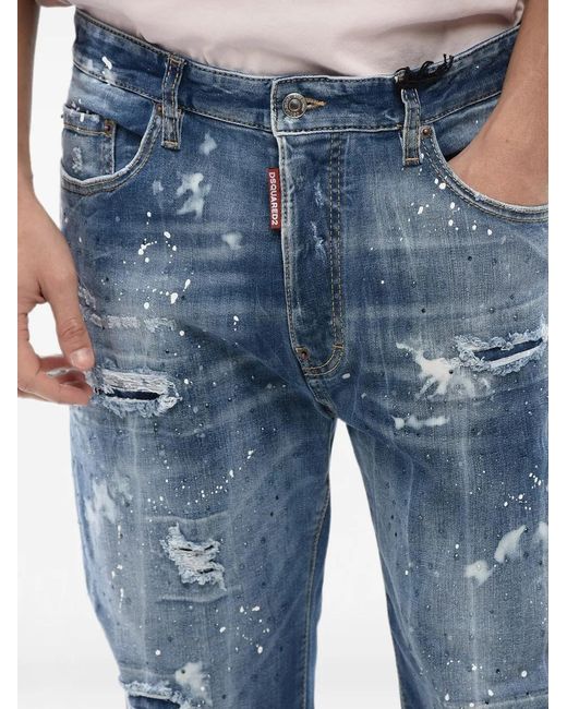 DSquared² Blue Bro Fit Crystal-Embellished Jeans for men