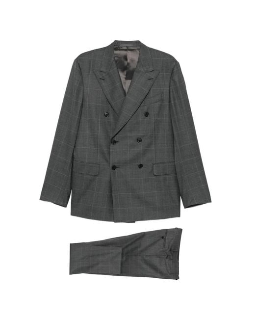 Caruso Gray Check Double-Breasted Suit for men