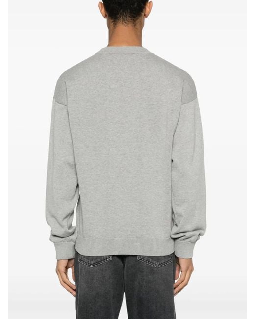 HUGO Gray Logo-Embroidered Cotton Jumper for men