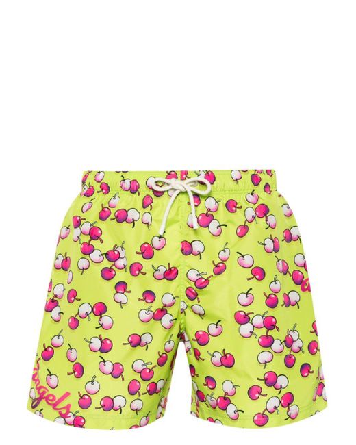 Palm Angels Yellow Cherry-print Swimming Shorts for men