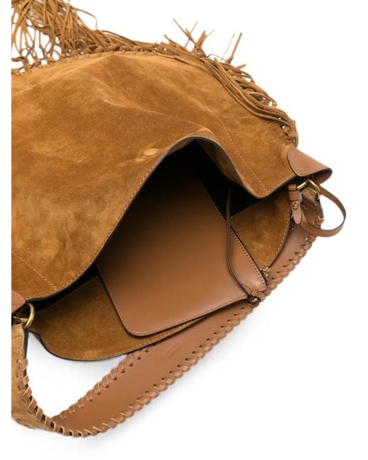 Isabel Marant Brown Fringe-Trim Whipstitch Shoulder Bag
