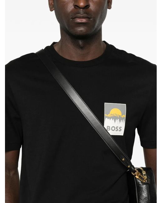 Boss Black Cotton-Jersey T-Shirt With Logo Artwork for men