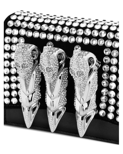 Philipp Plein Black Embellished Skull Knuckle Flap Shoulder Bag