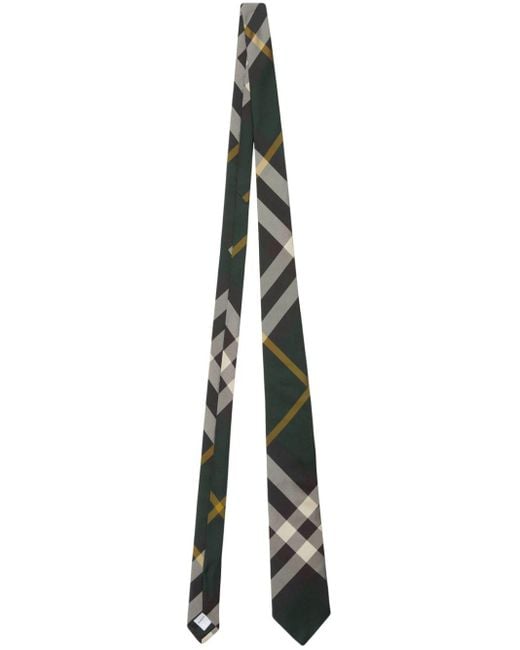 Burberry Green Check-pattern Silk Tie for men