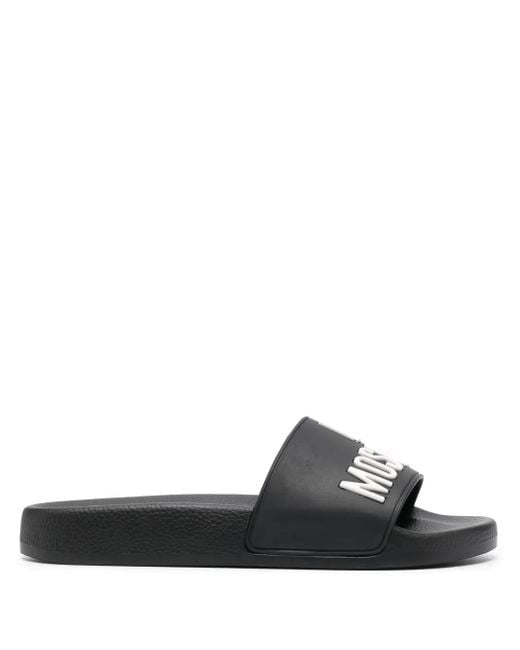 Love Moschino Black 3D-Logo Flat Slides
