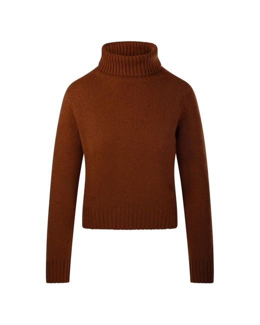 Be You Brown Roll-Neck Ribbed-Trim Jumper