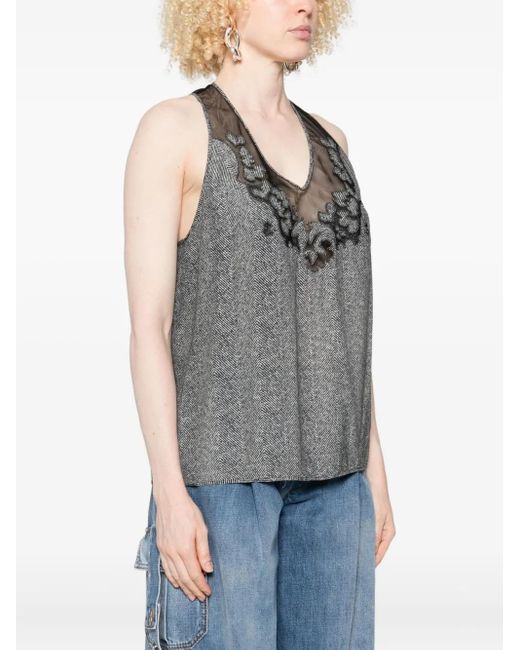 Ermanno Scervino Gray Herringbone Embroidered Top
