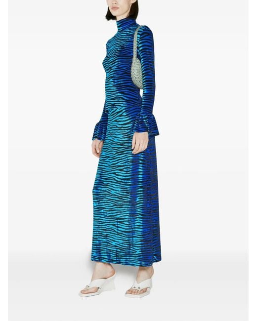 Rabanne Blue Tiger-Print Maxi Skirt