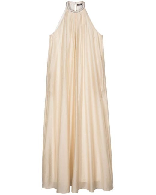 Peserico Natural Rhinestone-embellished Maxi Dress