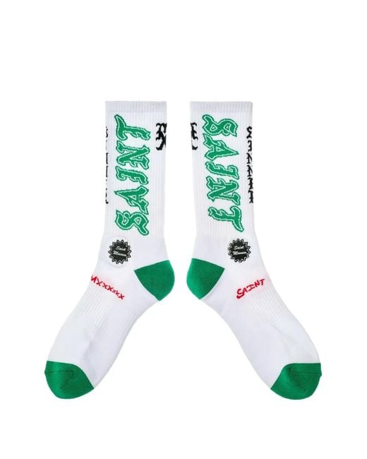 SAINT Mxxxxxx Green Logo-Lettering Socks for men