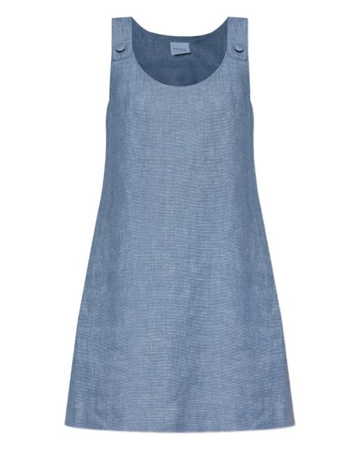 Posse Blue Button-Detailing Sleeveless Mini Day Dress