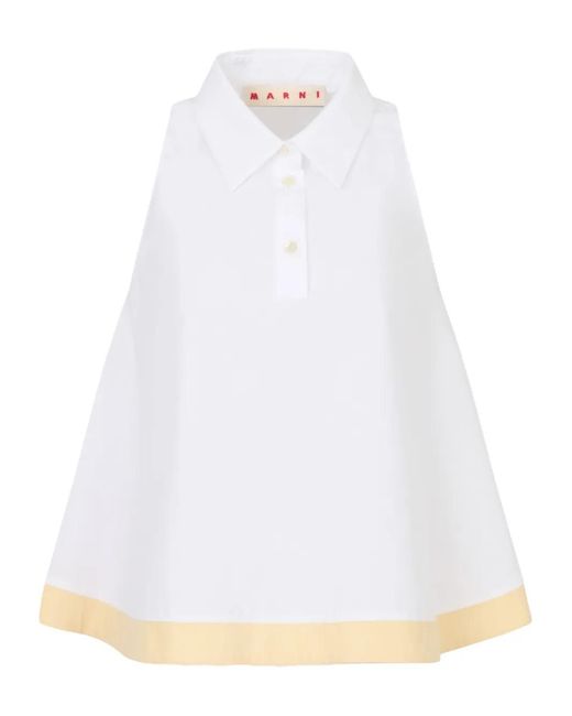 Marni White Organic Poplin Polo Top