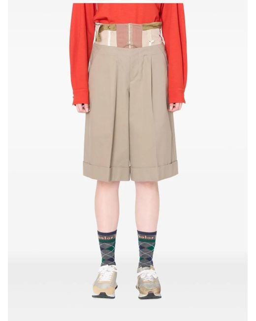 Kolor Natural Pleated Panelled Shorts