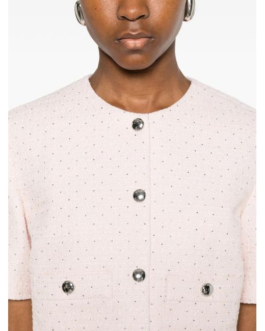 Maje Pink Sequin-Embellished Tweed Jacket