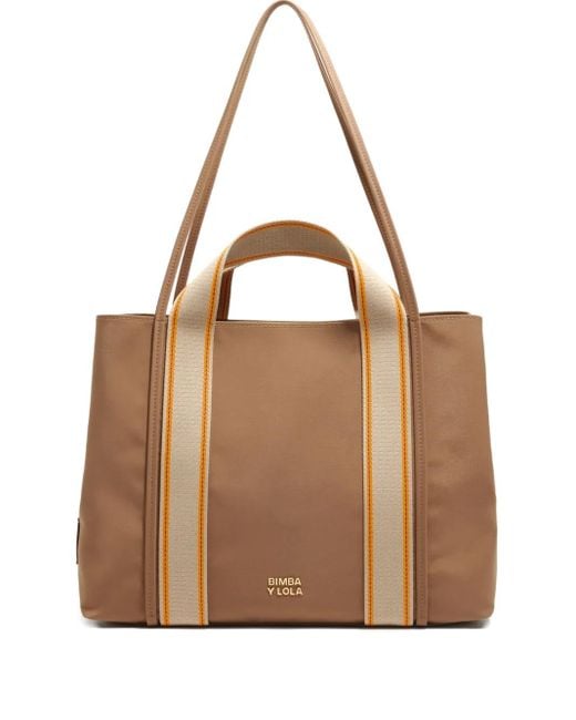 Bimba Y Lola Brown Large Chihuahua Striped Tote Bag