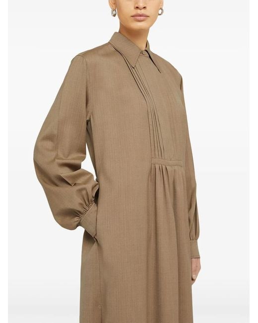 Jil Sander Natural Straight-Point Collar Wool Dress