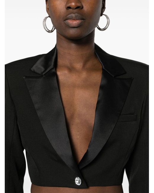 retroféte Black Tyla Crystal-embellished Cropped Blazer