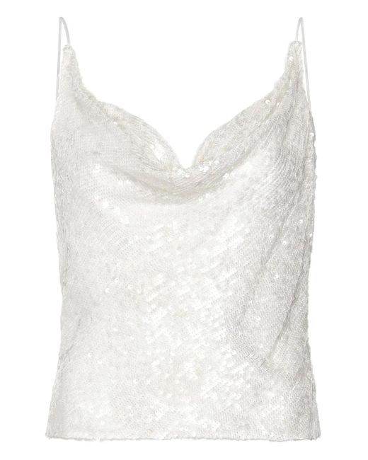 LAPOINTE White Sequinned Cowl-Neck Top