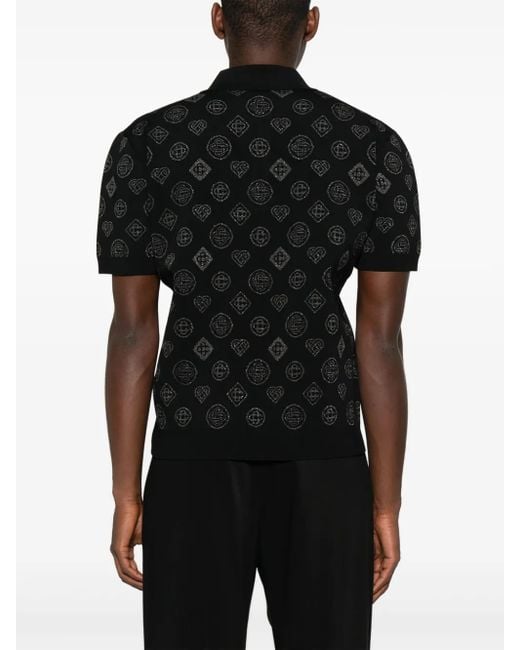 Casablanca Black Patterned Button-Placket Polo Shirt for men
