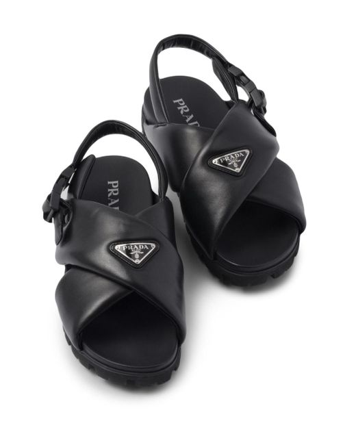 Prada Padded Crossover-straps Flat Sandals in Black for Men | Lyst