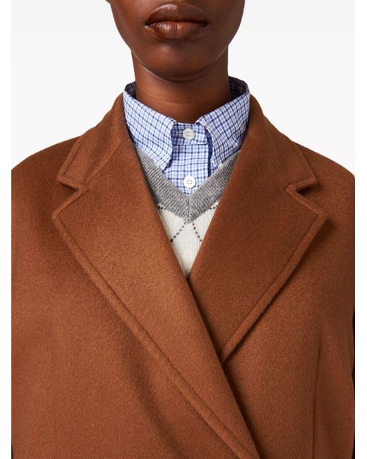 Manteau en laine à boutonnière croisée Miu Miu en coloris Brown