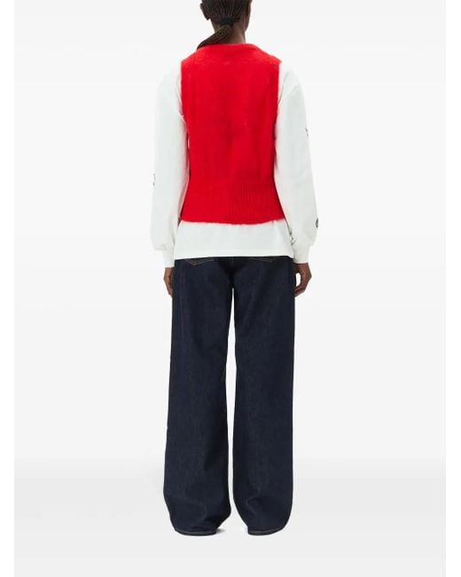 Ganni Red Bow Detailing Sleeveless Vest