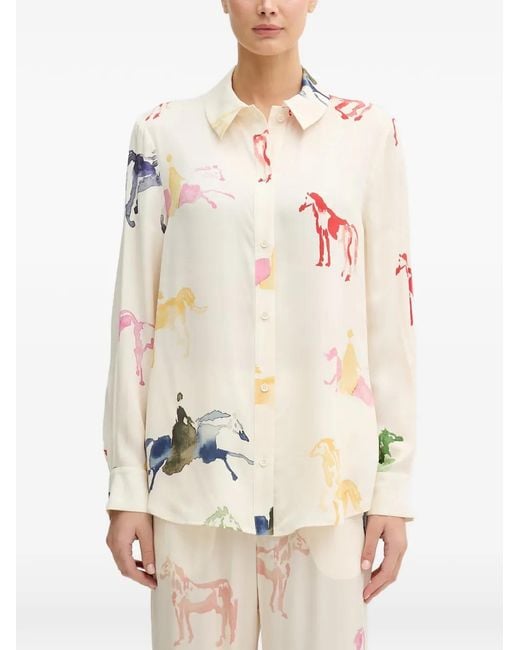 Stine Goya White Horse-Print Long-Sleeve Shirt