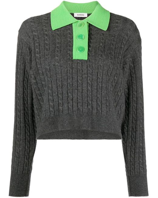 Sandro Black Cable-knit Polo Jumper