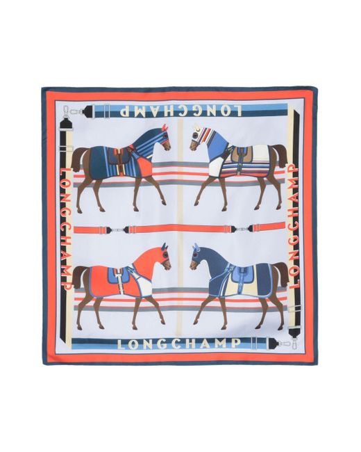 Longchamp Red Horse-race Print Silk Scarf
