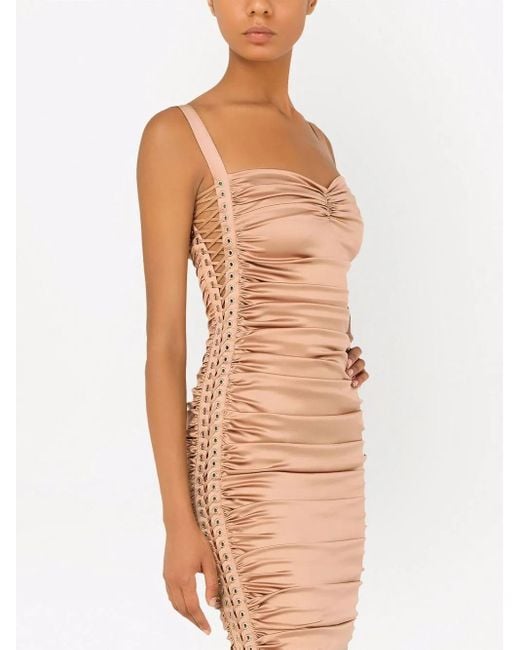 Dolce & Gabbana Natural Ruched Mid-Length Dress