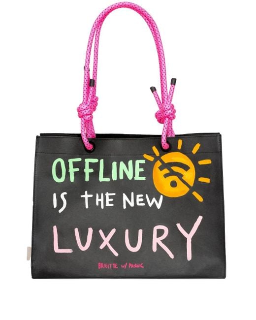 Brigitte Bardot Black Rope-Handle Painted Beach Bag