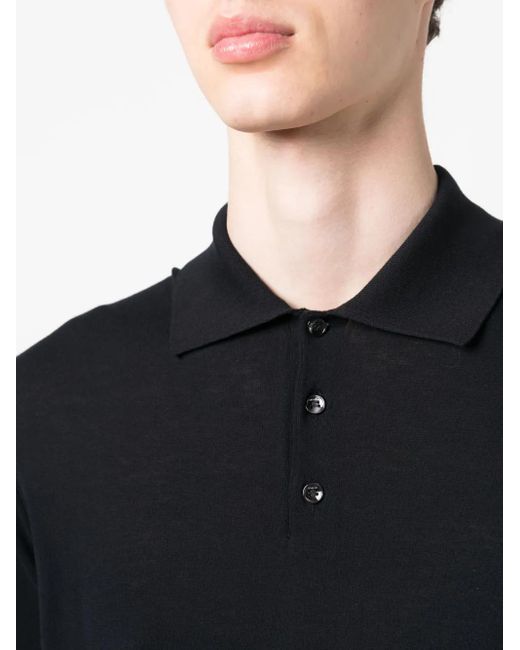 Malo Black Fine-Knit Cotton Polo Shirt for men