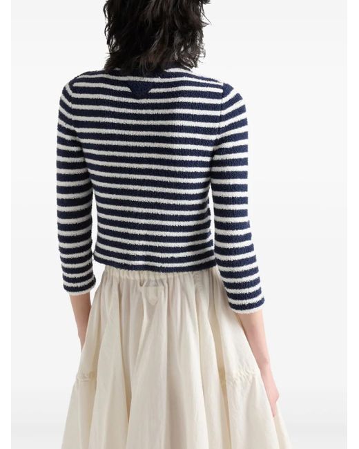Prada Blue Bouclé Stripe Cardigan