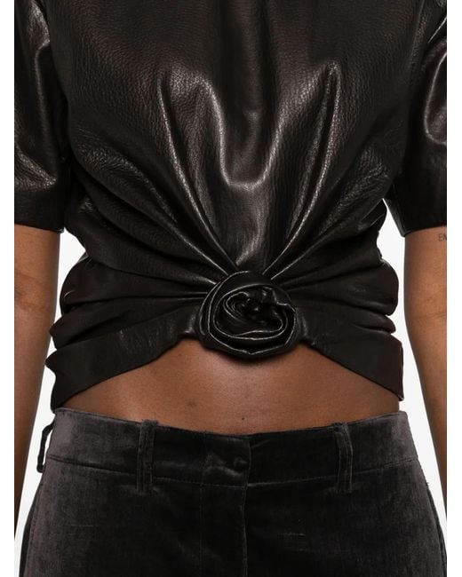 Magda Butrym Black Rose-Embellished Leather Top
