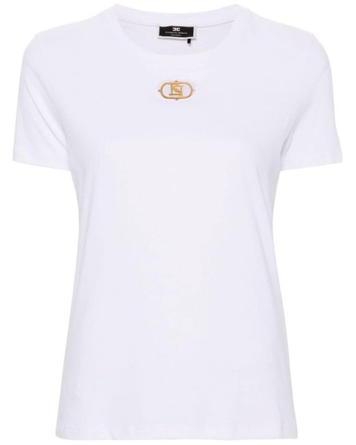 T-shirt en coton à logo pailleté Elisabetta Franchi en coloris White