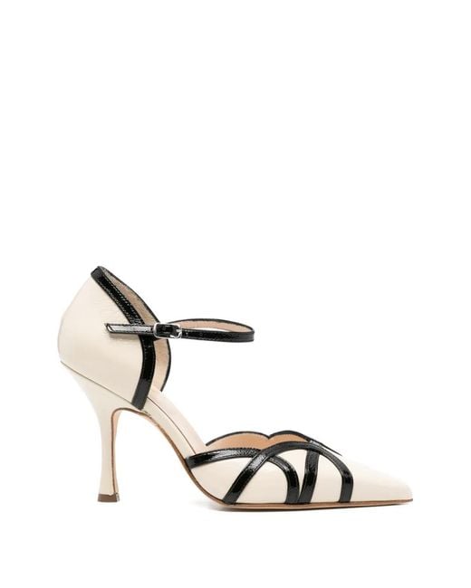 Anna F. White Strap Pointed Pumps