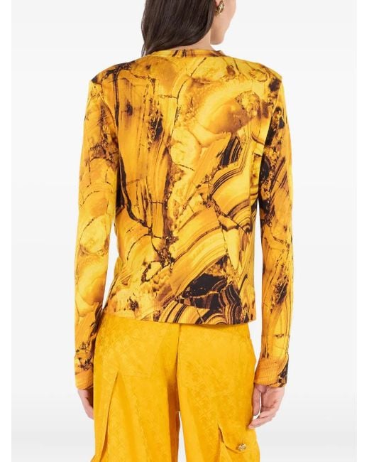 Roberto Cavalli Yellow Printed Button Cardigan