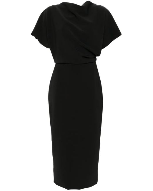 Amsale Black Draped Detailing Midi Dress