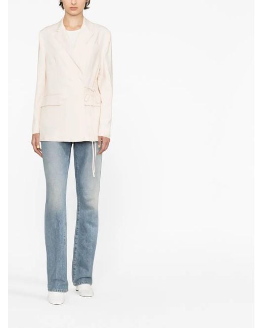 MSGM White Single-Breasted Tie-Fastening Blazer