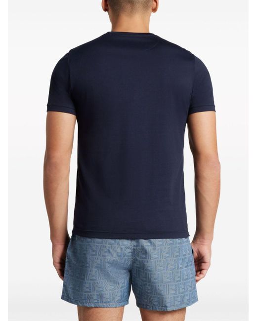 Fendi Blue O'lock-embroidered Cotton T-shirt for men